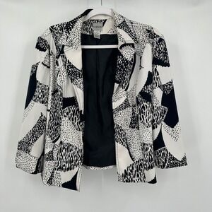 Chicos Womens Blazer Size 1 US M Black White Abstract Print Modern Maximalist